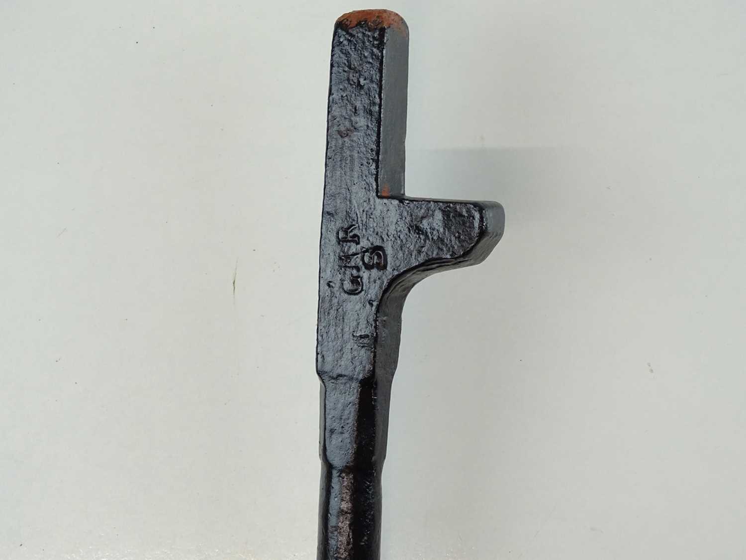 A Great Northern Railway rail gauge bar in steel - stamped GNR