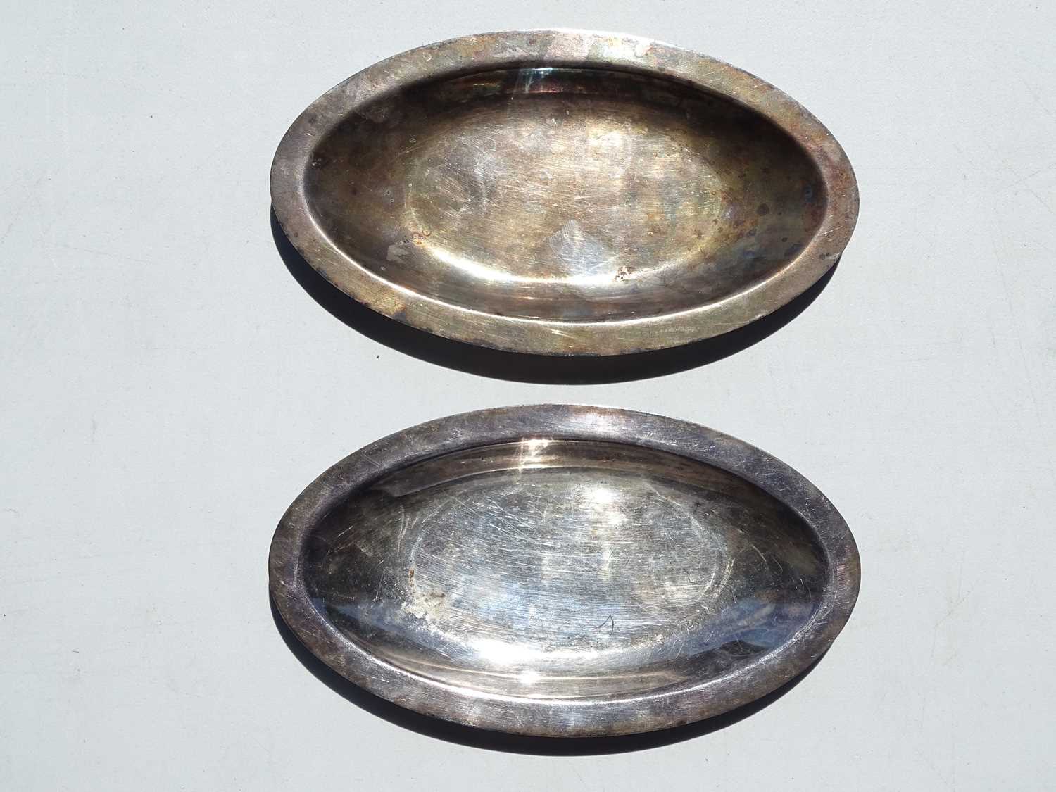 A pair of 'bonbon' silver plate dishes (8" x 4.5" x 0.5") marked for the Government Railways of