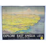 EXPLORE EAST ANGLIA BY LNER - Circa 1936 - Artist: Montague Birrell Black - Quad Royal poster - edge