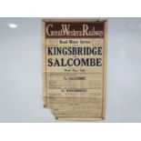 GREAT WESTERN RAILWAY - 'Road Motor Service between Kingsbridge and Salcombe - January 14th until