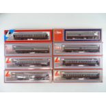 A group of LIMA HO Gauge South African Outline express passenger coaches in SAR brown/grey