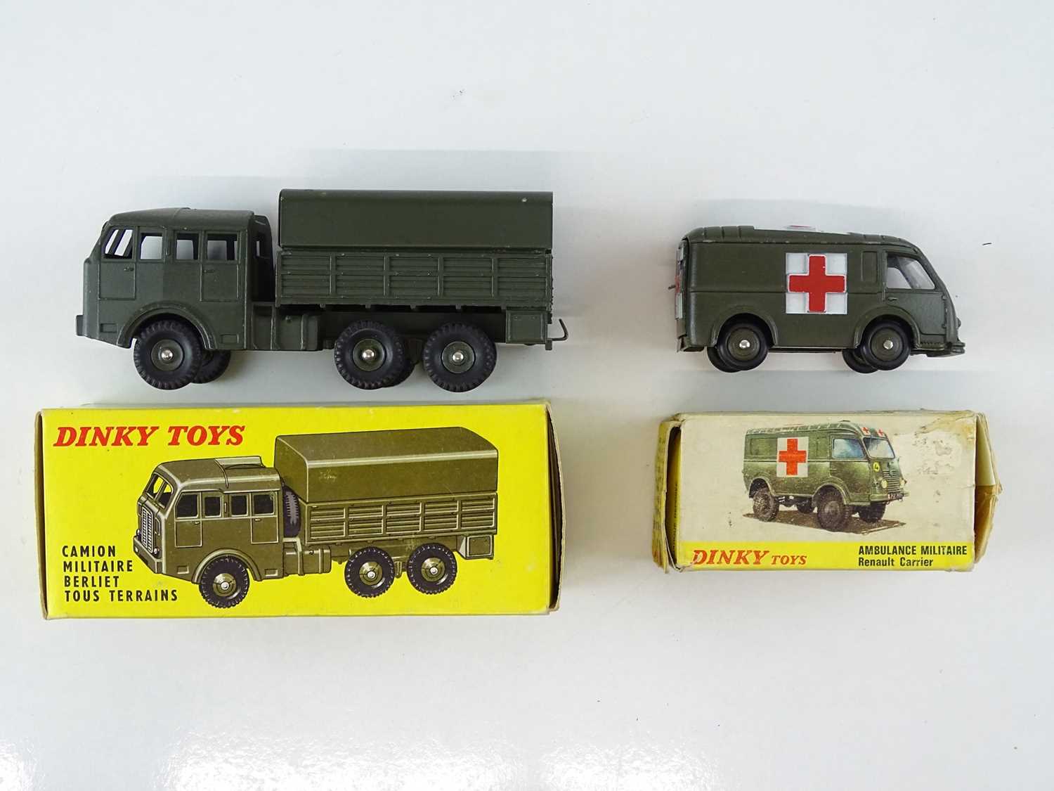 A pair of FRENCH DINKY military vehicles comprising an 807 Ambulance Militaire and an 818 Camion