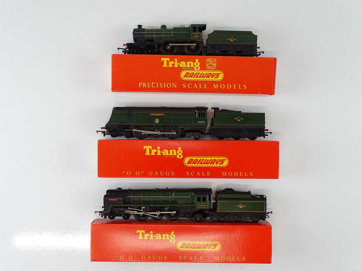 A group of three OO Gauge TRI-ANG steam locomotives comprising an L1 Class, a Britannia Class and