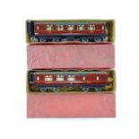 A group of HORNBY SERIES O Gauge pre-war No.2 corridor coaches in LMS livery - G in F/G boxes (2)