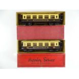 A pair of HORNBY SERIES O Gauge pre-war No.2 Pullman coaches to include an example with small crests