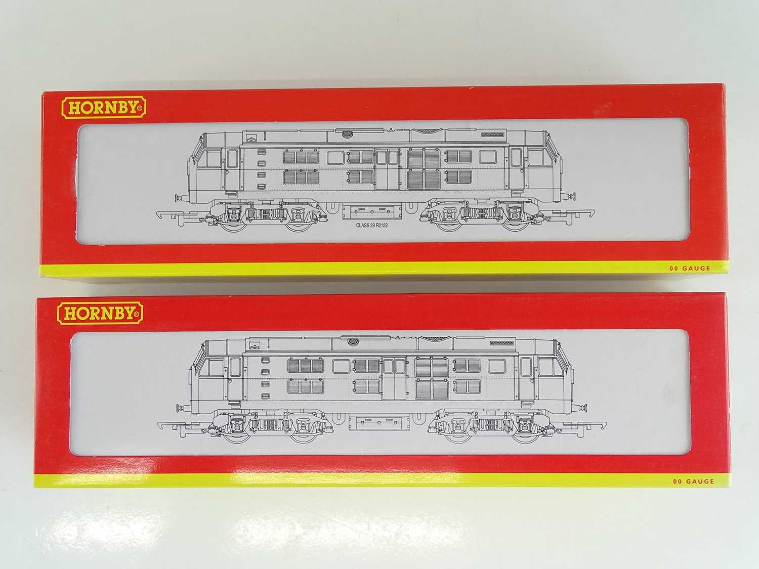 A pair of HORNBY OO Gauge Class 29 diesel locomotives in BR two tone green livery - VG/E in G/VG