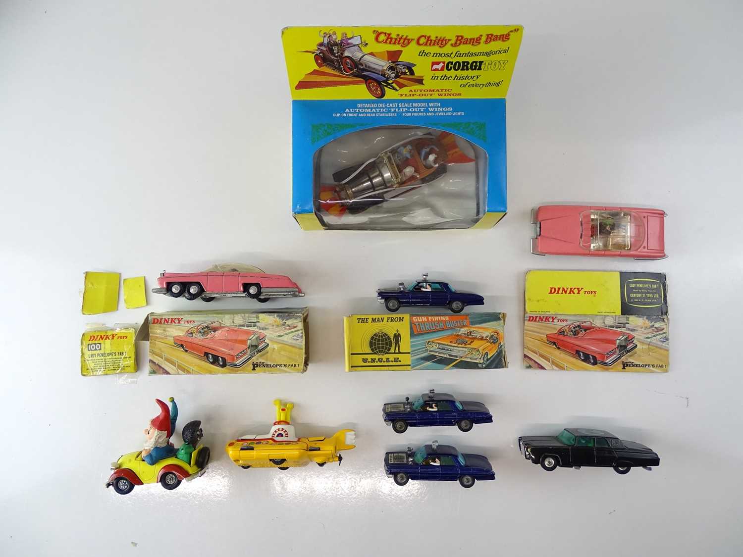 A quantity of TV and film related CORGI and DINKY toys to include 2 x FAB 1, 3 x Thrushbuster (one