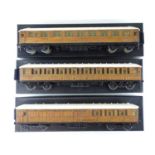 A group of O Gauge scratch/kitbuilt standard scale Gresley teak coaches - G in plain boxes (3)