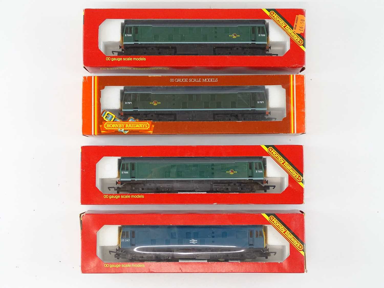 A group of HORNBY OO Gauge BR Class 25 diesel locomotives comprising: R068; 2 X R072 and an R327