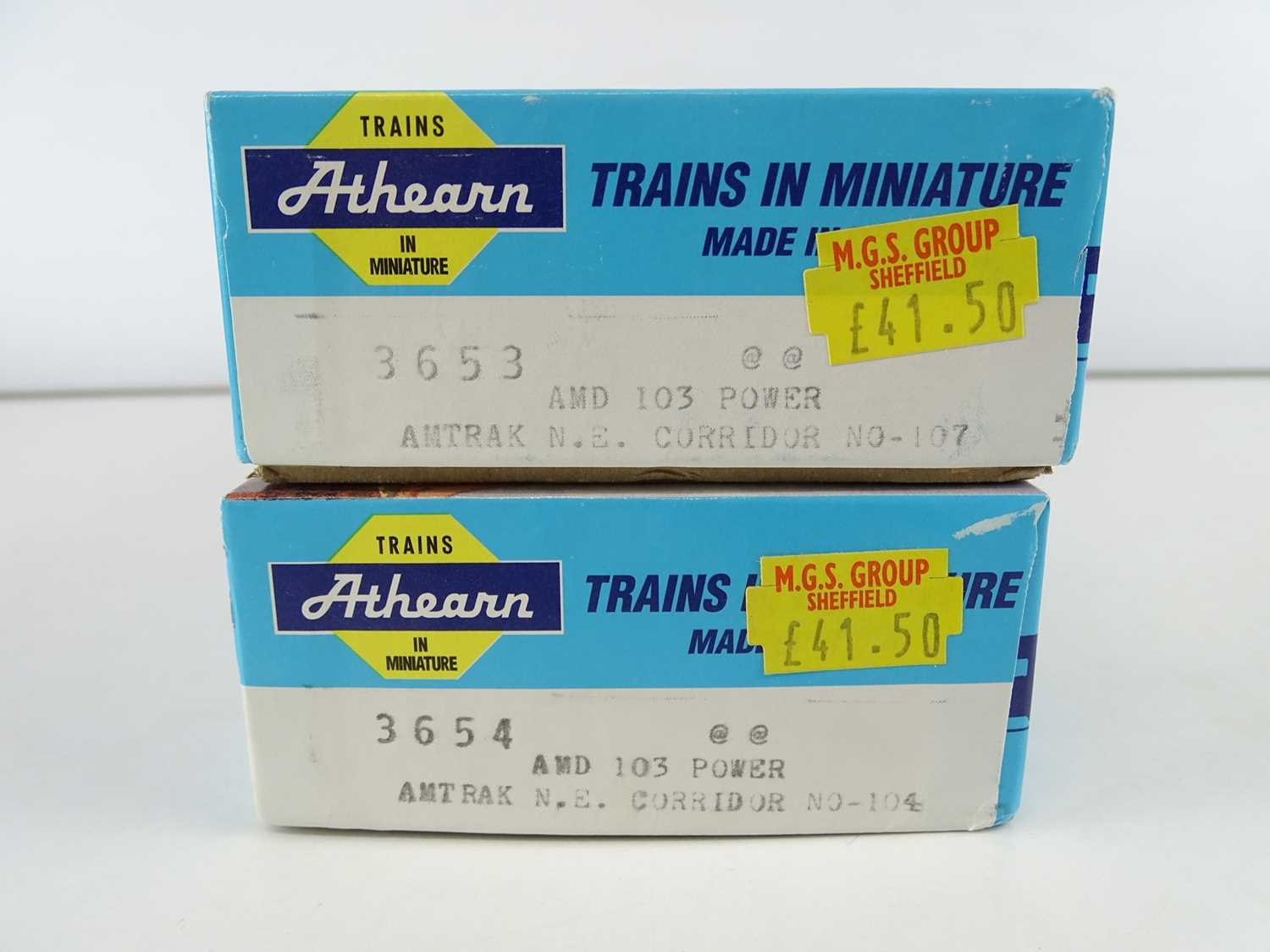 A pair of HO Gauge ATHEARN kit built American Outline 3653 and 3654 AMD-103 P40 Power Cars in Amtrak - Image 2 of 2