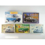 A group of unbuilt 1:24 scale plastic car/van kits, various examples by TAMIYA and others (