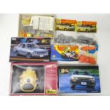 A group of unbuilt 1:24 and 1:32 scale plastic car kits, various examples by AIRFIX, AURORA, FUJIMI,