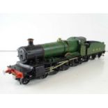 A kit built finescale O Gauge Manor Class 4-6-0 steam locomotive in GWR green livery named "Frilsham