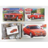 A group of unbuilt 1:24 scale plastic/metal car kits, all Alfa Romeo examples by TAMIYA and