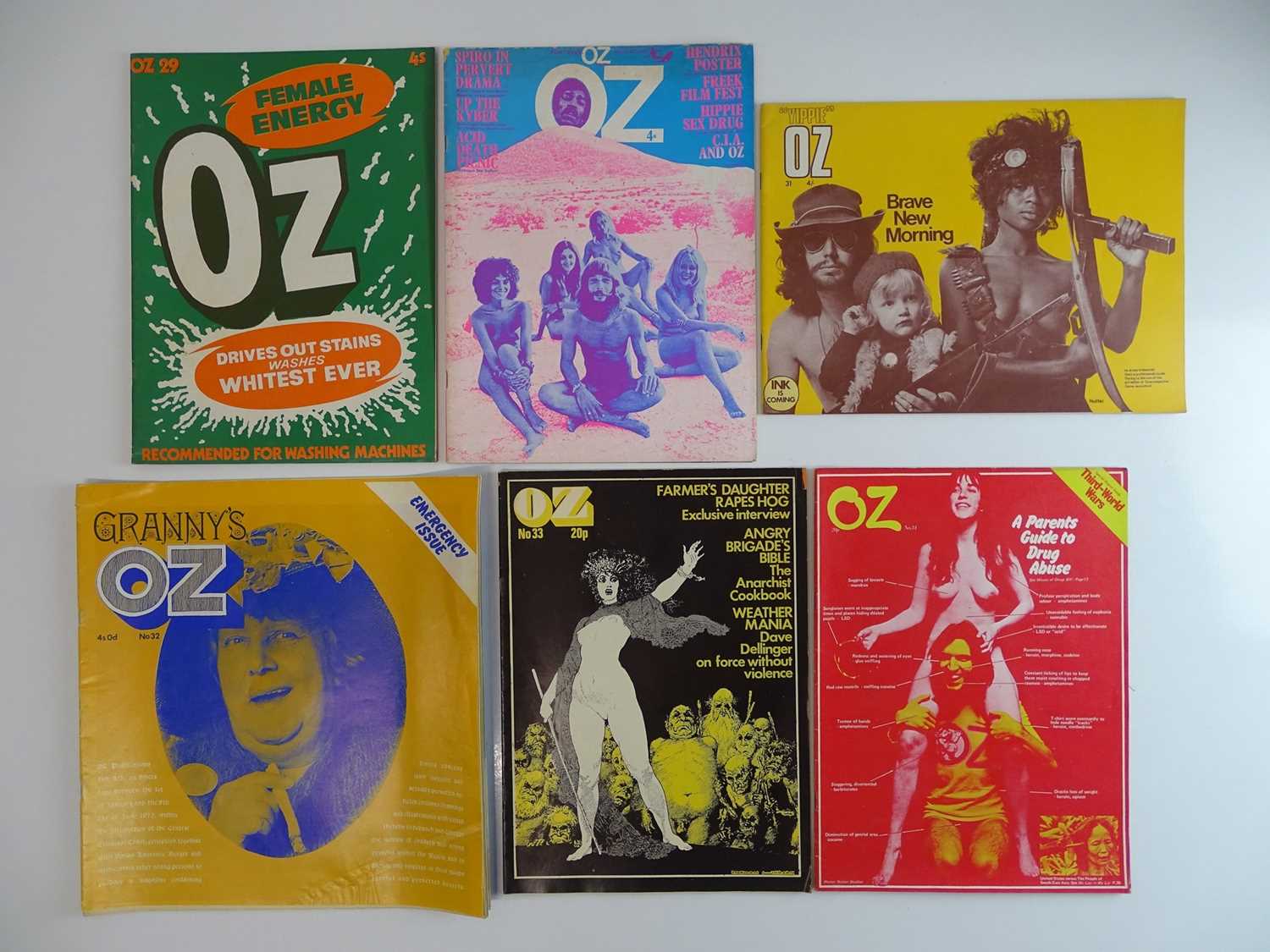 OZ MAGAZINE #29, 30, 31, 32, 33, 34 - (6 in Lot) - (1970/71) Selection of 6 x OZ Magazines -