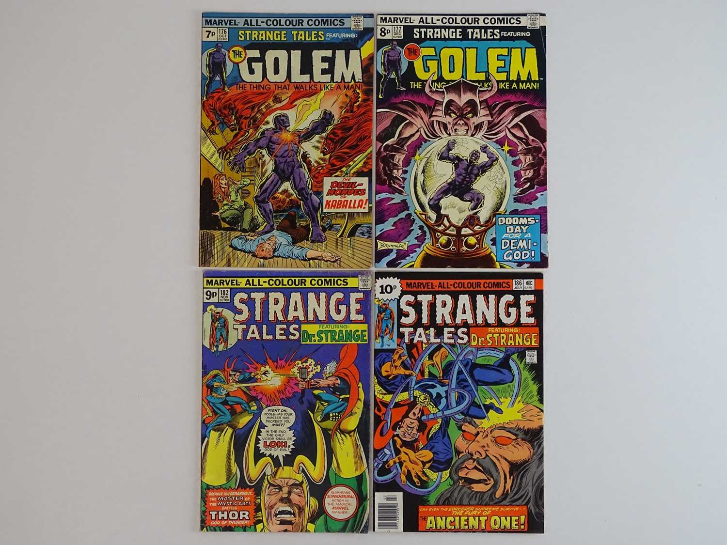 STRANGE TALES: GOLEM & DR. STRANGE #176, 177, 182, 186 - (4 in Lot) - (1974/76 - MARVEL - UK Price