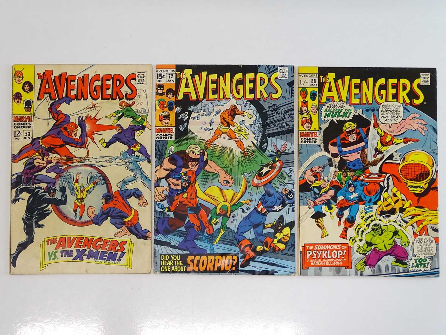 AVENGERS #53, 72, 88 - (3 in Lot) - (1968/71 - MARVEL - US Price & UK Price Variant) - Includes X-