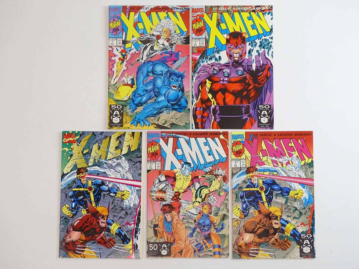 X-MEN #1 - (5 in Lot) - (1991 - MARVEL) - Complete set of ALL five variant covers - Jim Lee