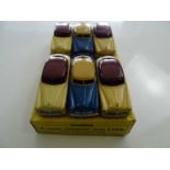 A DINKY 139B Hudson Commodore Sedan trade box complete with 6 examples of the model, 2 in blue/cream
