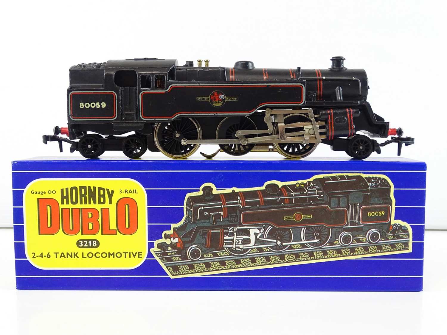 A HORNBY DUBLO 3218 OO gauge 3-rail class 4MT steam locomotive in BR black, scarcer version numbered - Image 2 of 4