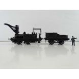 A finescale O gauge kitbuilt 0-4-0 steam crane fitted tank locomotive with match truck in plain