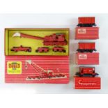 A HORNBY DUBLO OO gauge 4620 Breakdown Crane in matt red, together with 2x 4318 Packing vans and a