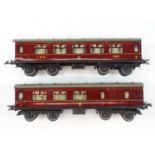 A pair of HORNBY O gauge No.2 Corridor Coaches in LMS maroon - F/G unboxed (2)