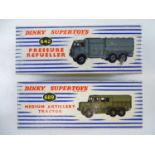 A pair of DINKY military trucks comprising a 642 RAF Pressure Refueller and a 689 Medium Artillery