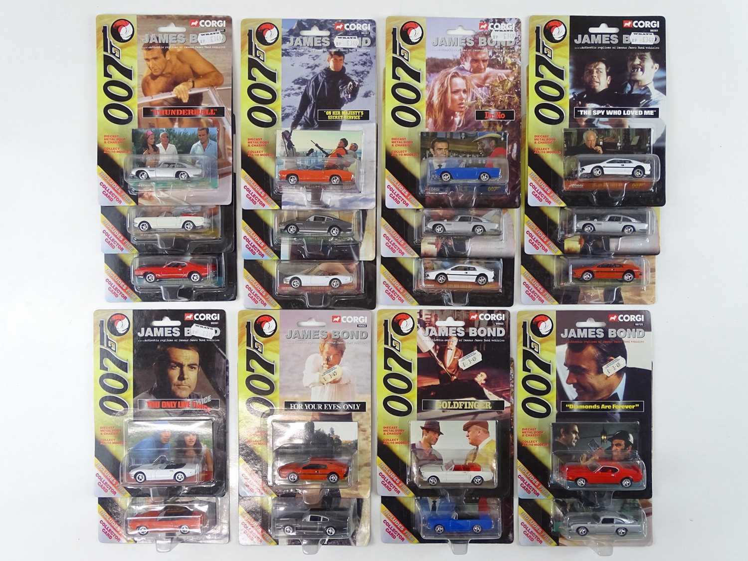 A group of CORGI James Bond cars featuring various films, all sealed on original card backs - VG/E