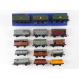A group of unboxed HORNBY DUBLO wagons together with a loco box containing three assorted DUBLO