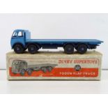 A DINKY 502 Foden Flat Truck, 1st style cab in light blue/dark blue chassis/hubs - F/G in G box