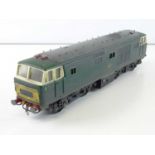 A finescale O gauge kitbuilt class 35 Hymek diesel locomotive in BR weathered two tone green