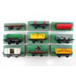 A group of HORNBY O gauge wagons from the No.50 range in early post war blue boxes - VG/E in G/VG