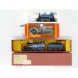 A pair of TRI-ANG / HORNBY steam locomotives in Caledonian blue livery, one in collectors box - G in