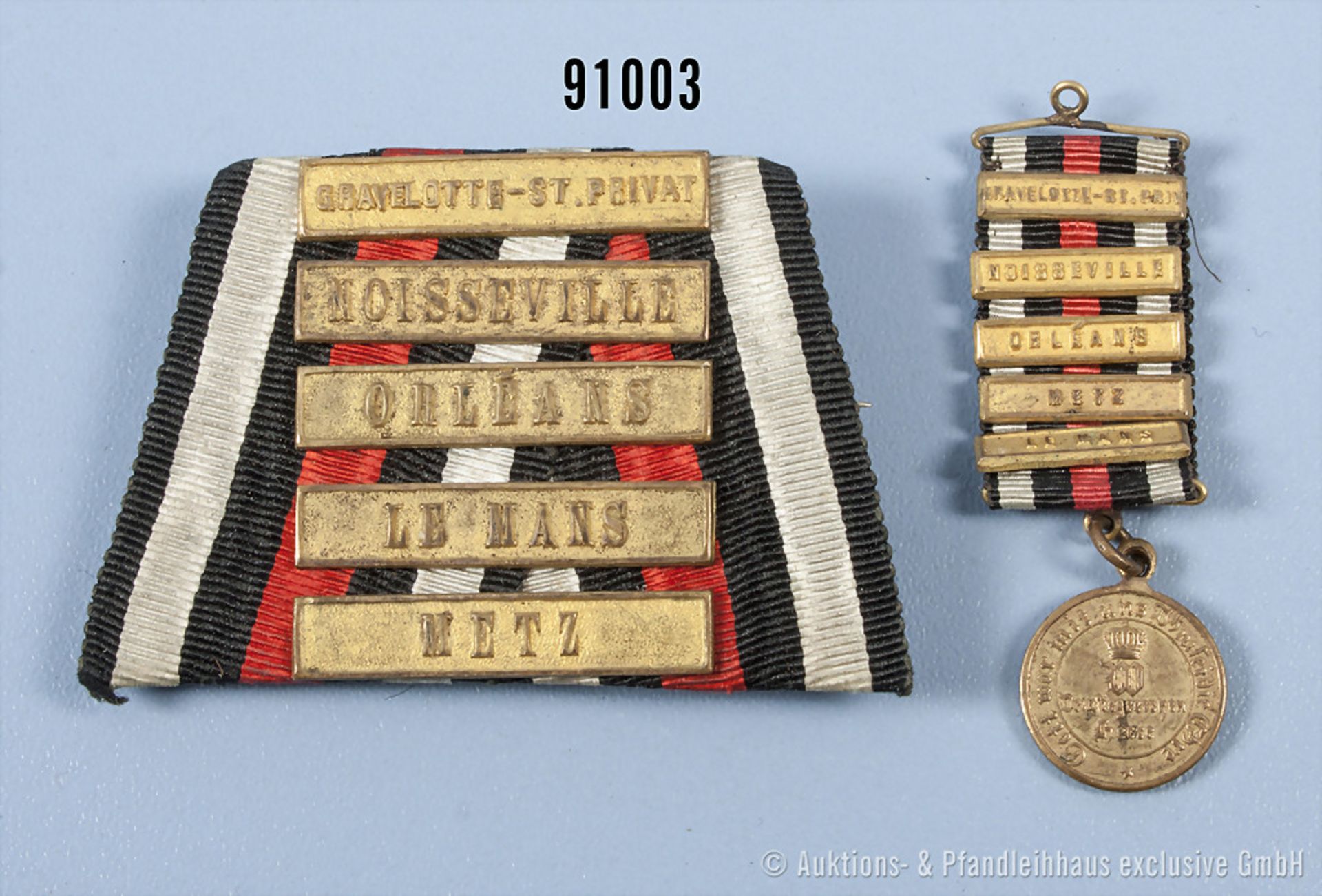 Ordenspange zur KDM 1870/71, mit 6 Gefechtsspangen, "Gravelott-St. Privat - Noisseville,...
