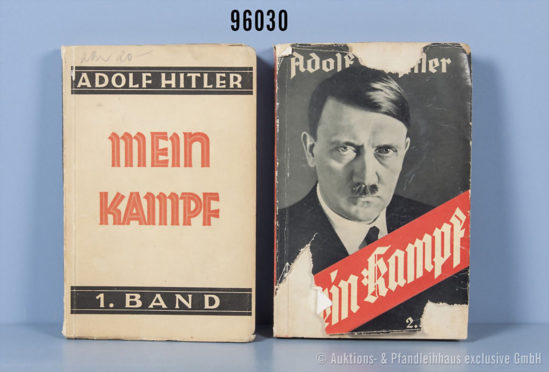 Konv. Adolf Hitler "Mein Kampf", 1. Band von 1932 und 2. Band von 1933, dieser mit...