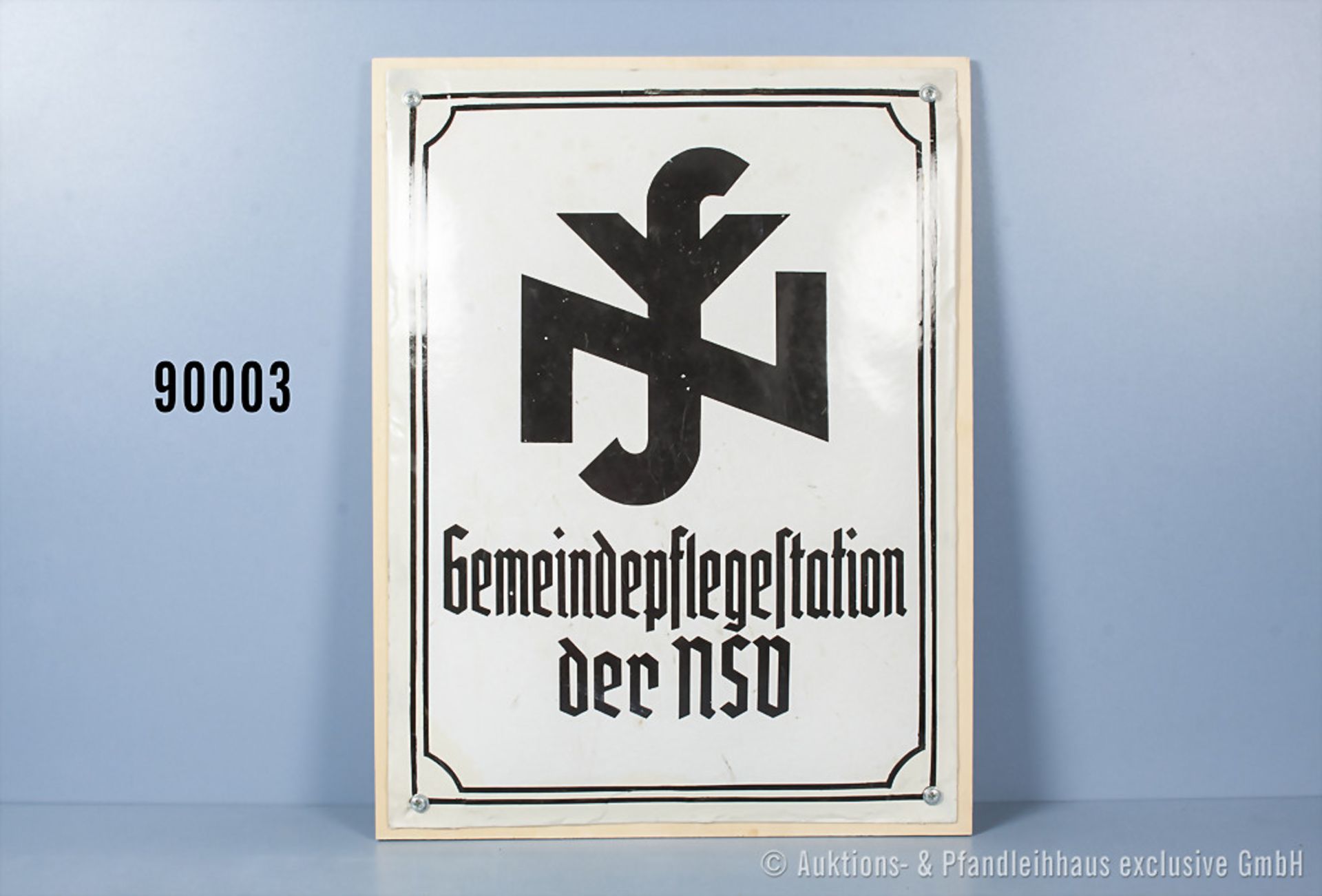 Emailleschild 3. Reich "Gemeindepflegestation der NSV", teilweise stärker restauriert,...