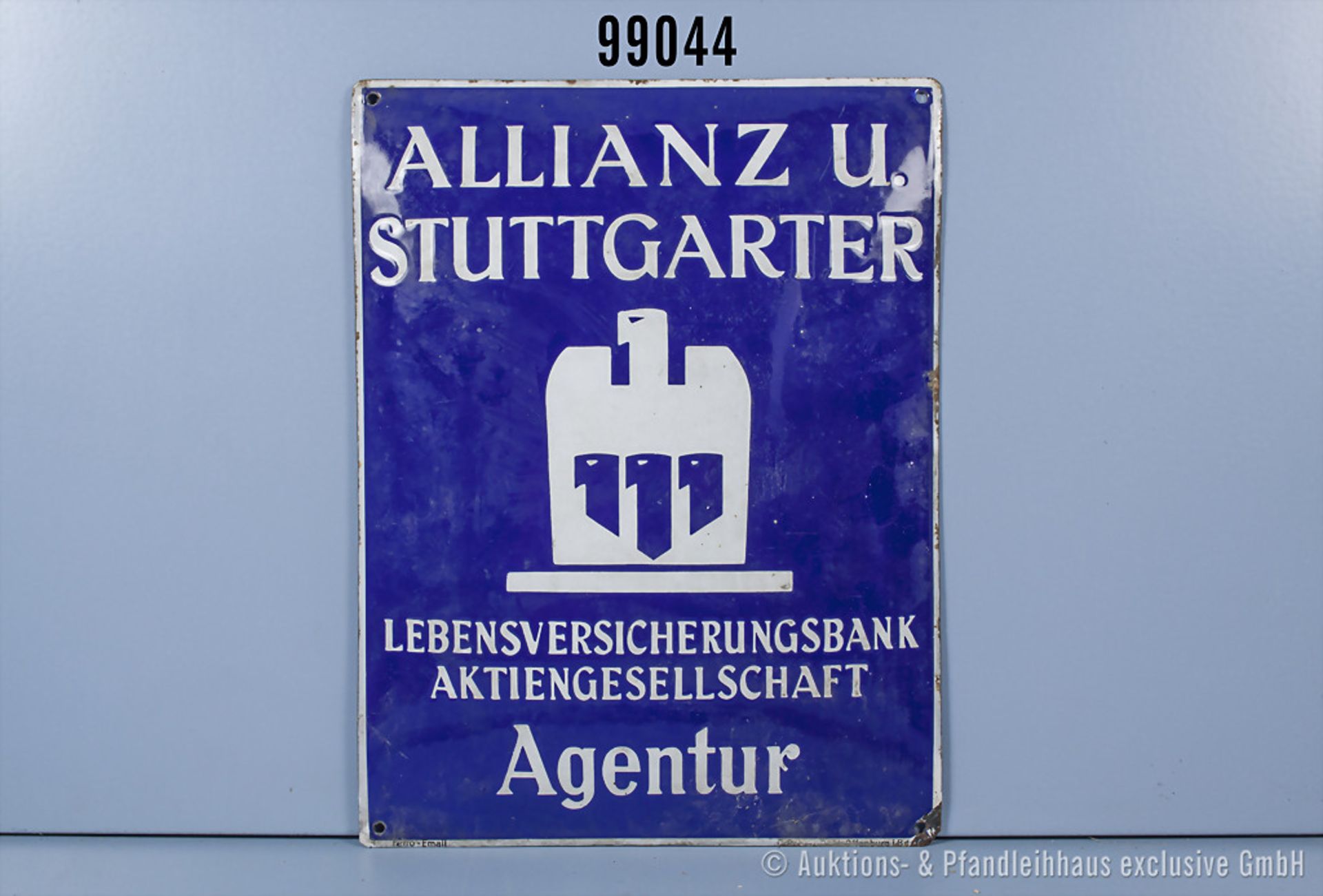 gewölbtes Emailleschild "Allianz u. Stuttgarter Lebensversicherungsbank...
