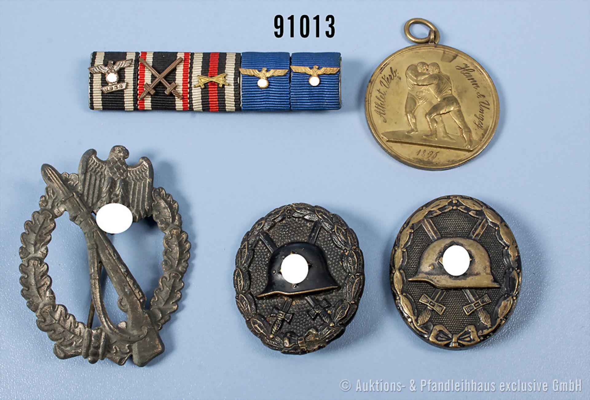 Konv. Infanterie-Sturmabzeichen in Silber, Zinkausführung, 2 x VWA in Schwarz, 5er...