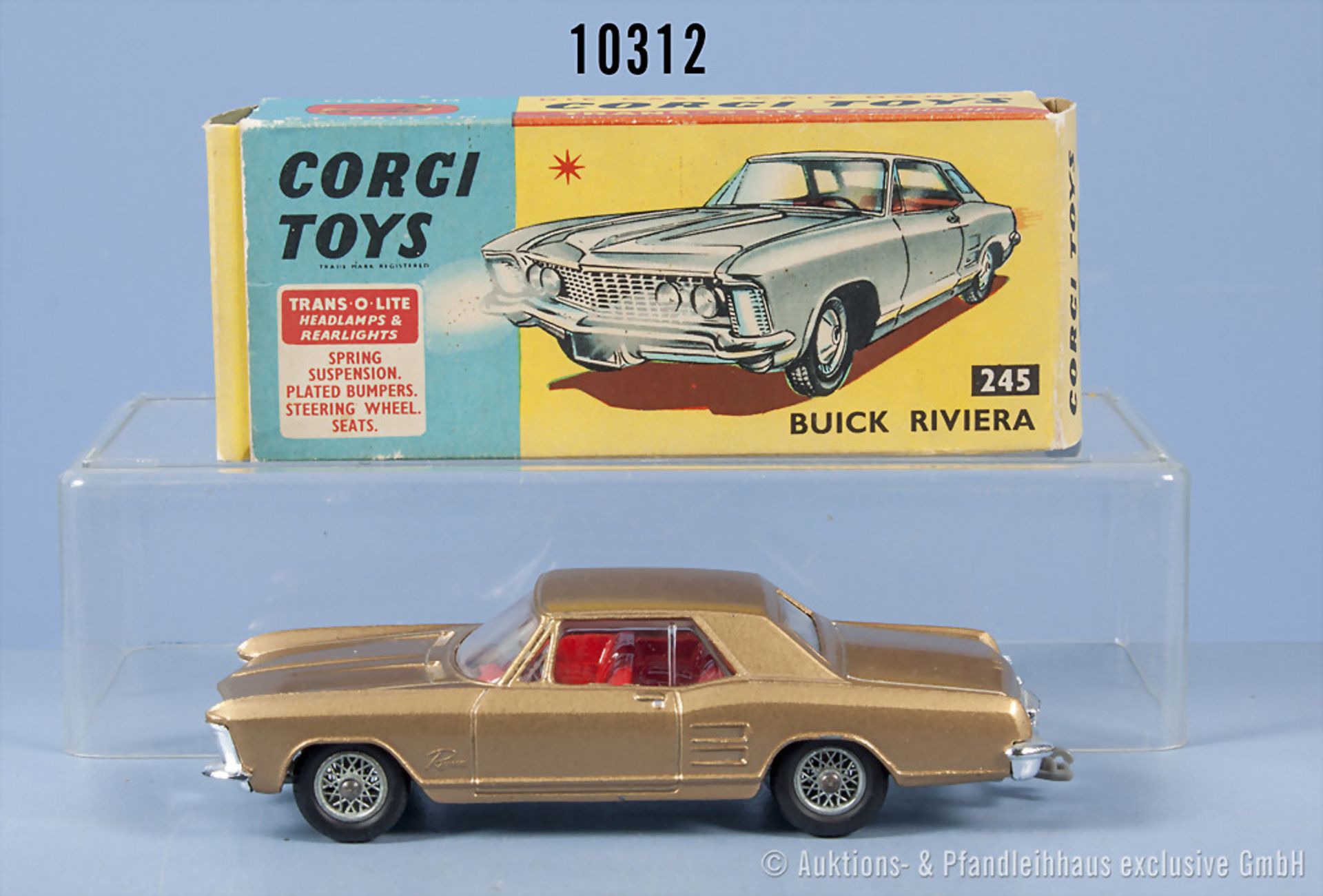 Corgi Toys 245 Buick Riviera, goldfarben lack. Metallgußausf., gummibereift, M ca. 1:43, ...