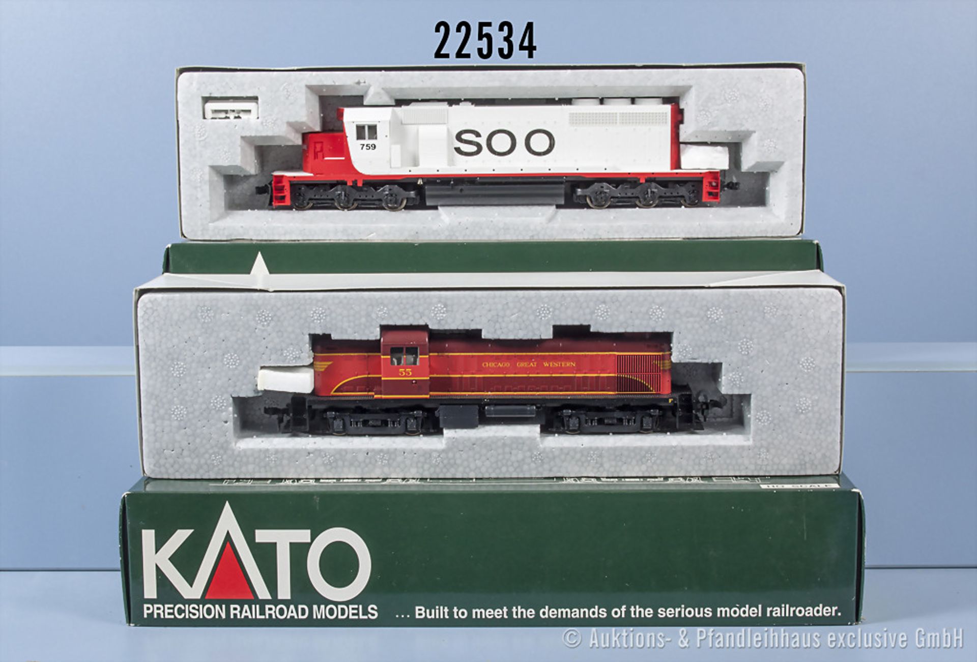 Konv. 2 Kato H0 Lokomotiven, dabei 70053 Diesellok der Chicago Great Western, BN 55 und ...