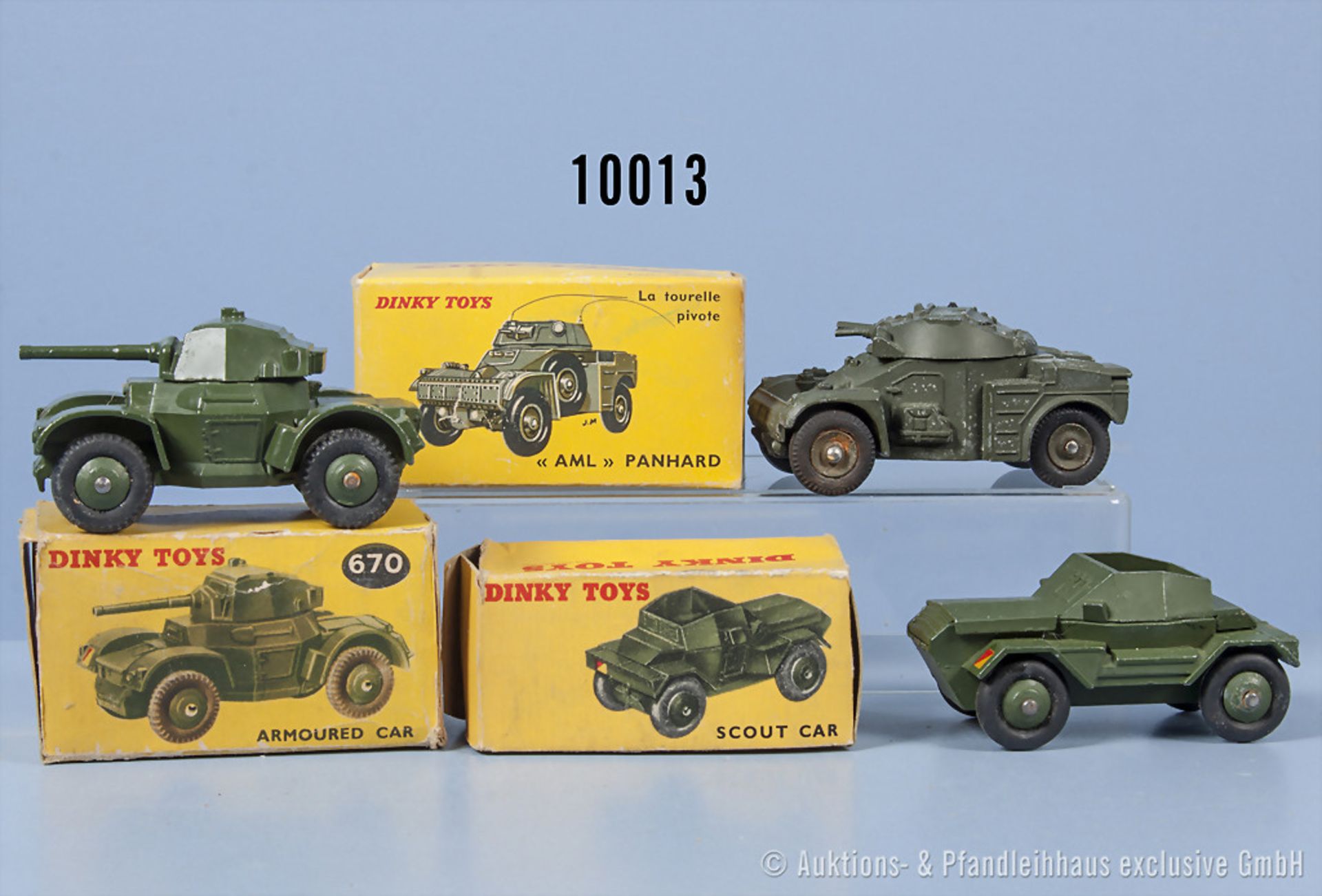 Konv. 3 Dinky Toys Modelle, dabei 670, 673 und 814, M 1:43, Metallausf., guter bis sehr ...