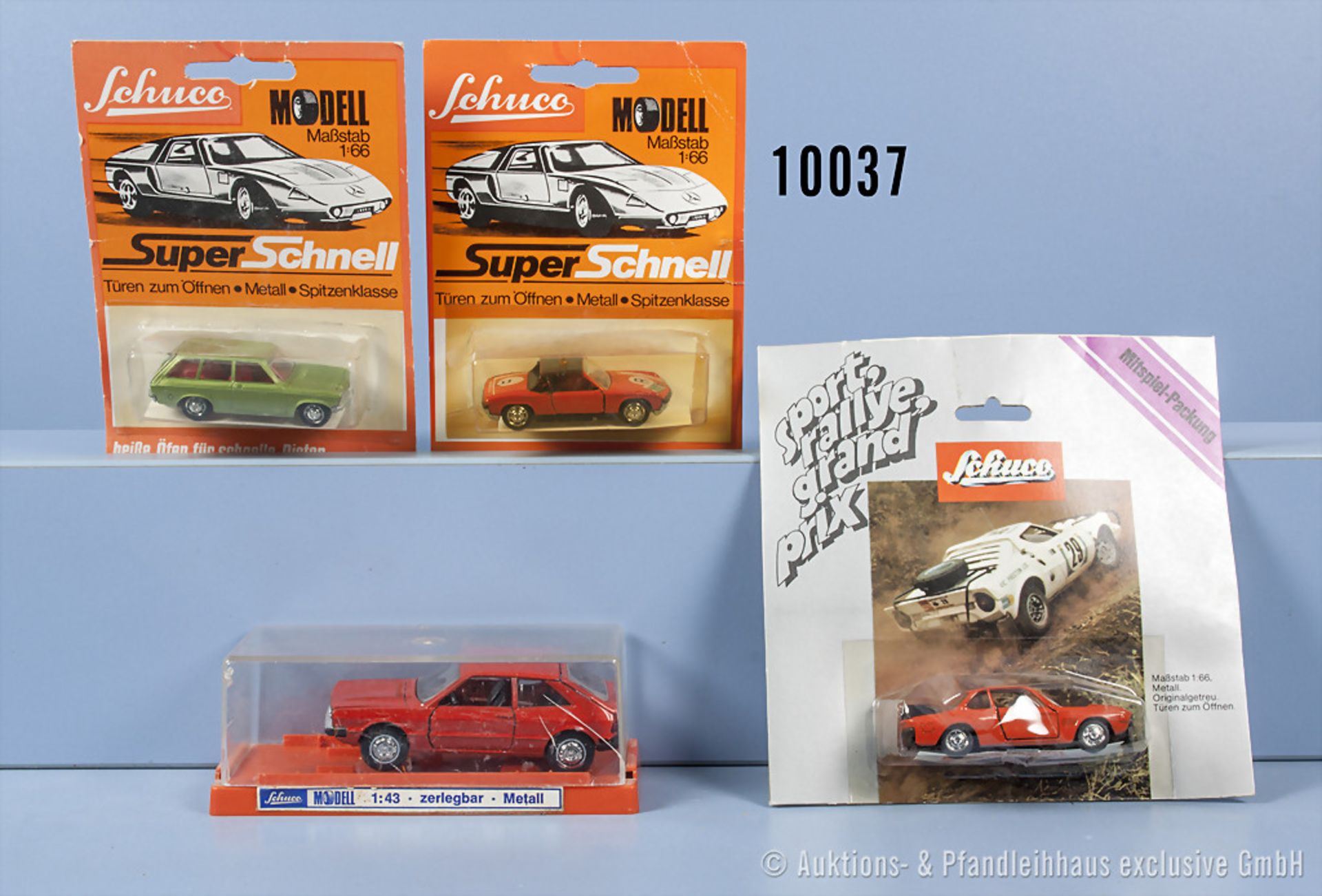 Konv. 4 Schuco Fahrzeuge, dabei 301 620 VW Scirocco, 301 846 Opel Ascona Voyage, 302 869 ...