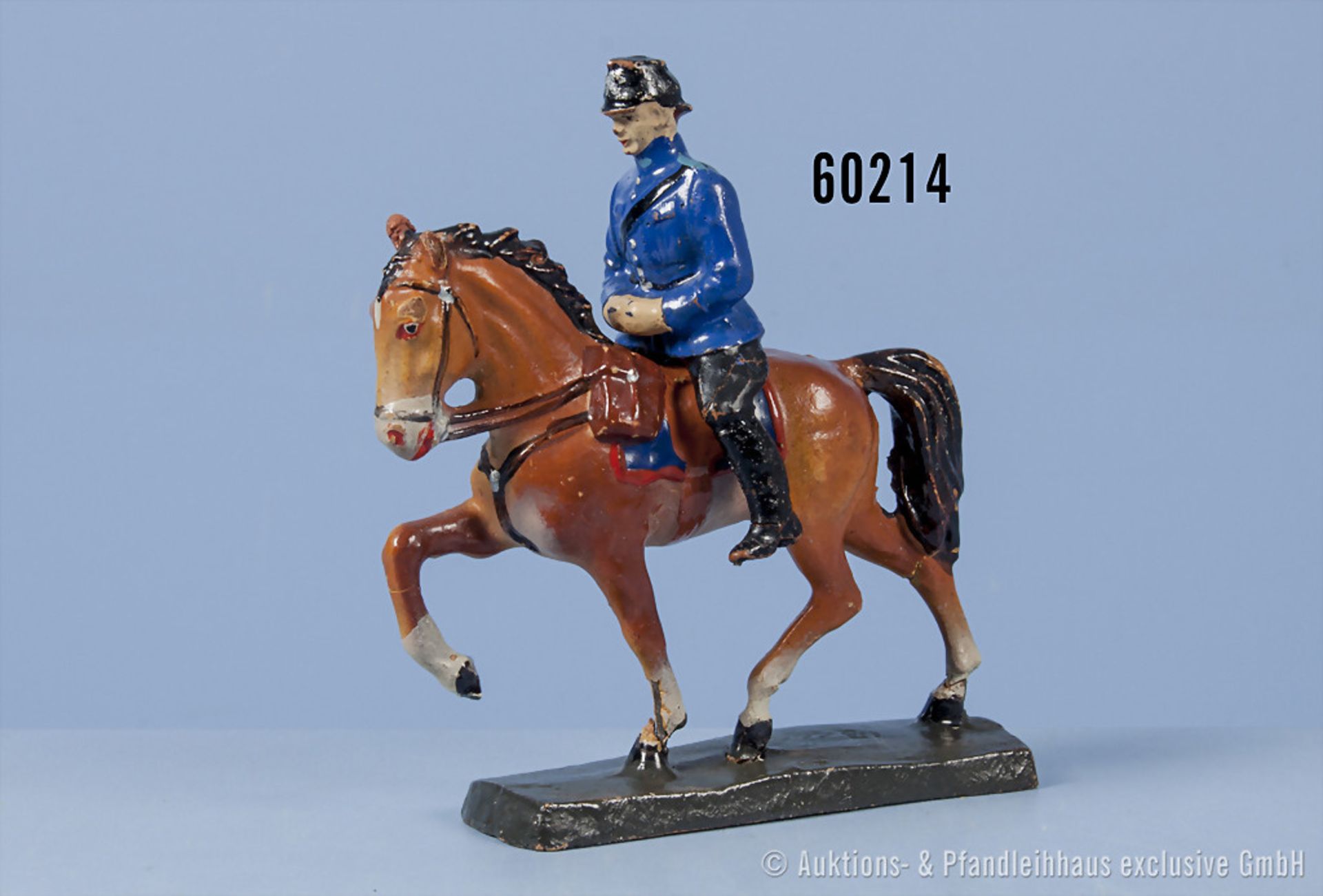 Elastolin Schutzpolizist Reiter zu Pferd, h. M., 7 cm Serie, sehr guter Zustand, Pferd ...