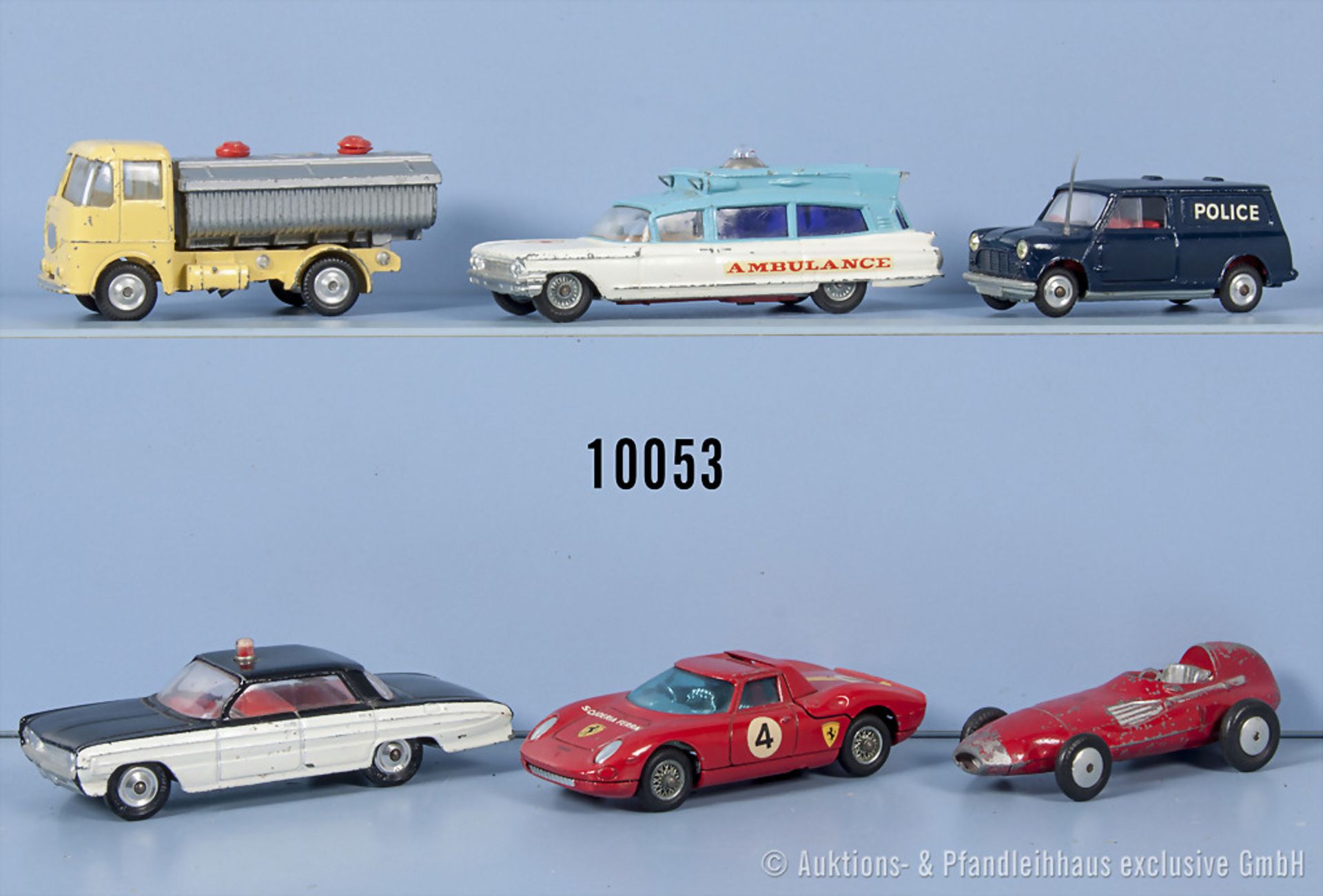 Konv. 6 Corgi Toys Modellfahrzeuge, u.a. Ferrari Berlinetta, Cadillac Superior ...