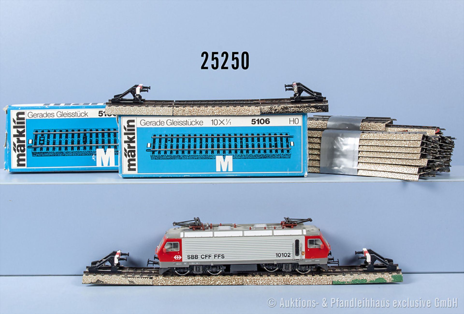 Konv. Märklin H0, dabei Hamo 8323 E-Lok der SBB, BN 10102, einige gerade und gebogene ...