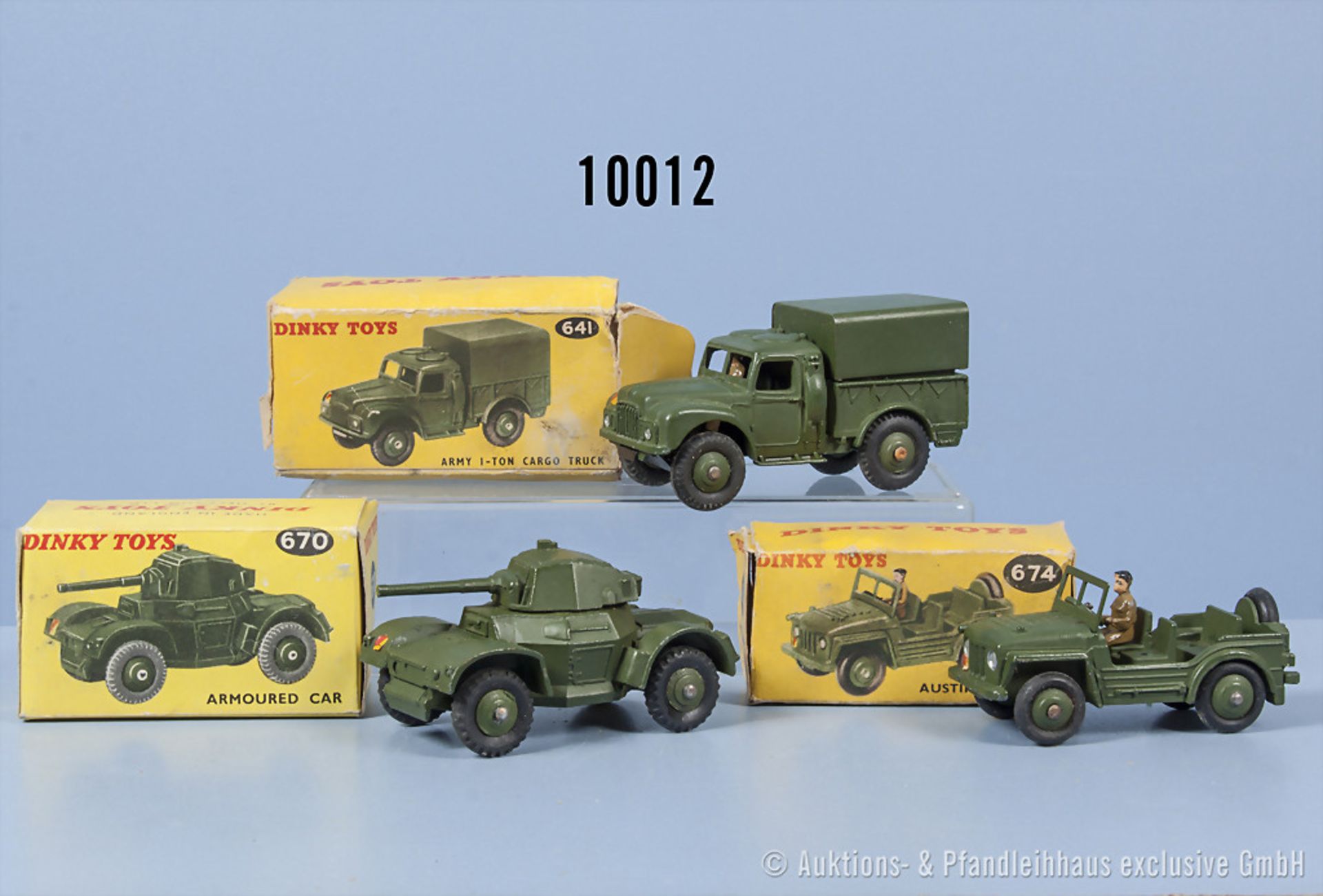 Konv. 3 Dinky Toys Modelle, dabei 641, 670 und 674, M 1:43, Metallausf., guter bis sehr ...