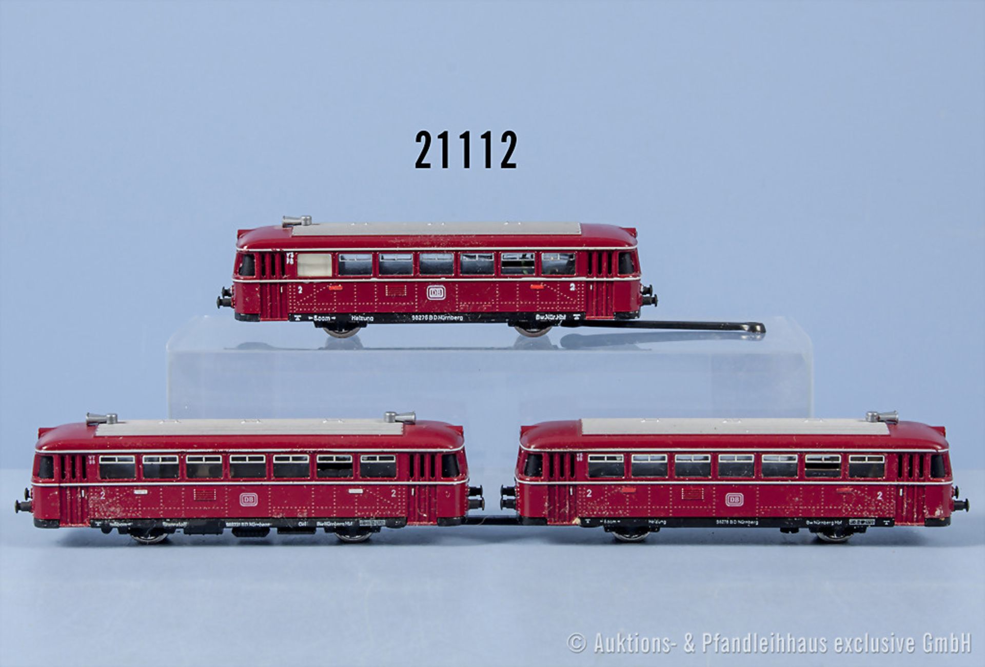 Minitrix Spur N Schienenbus der DB mit 2 Beiwagen, BN 989771, Zustand 2, mit minimalen ...