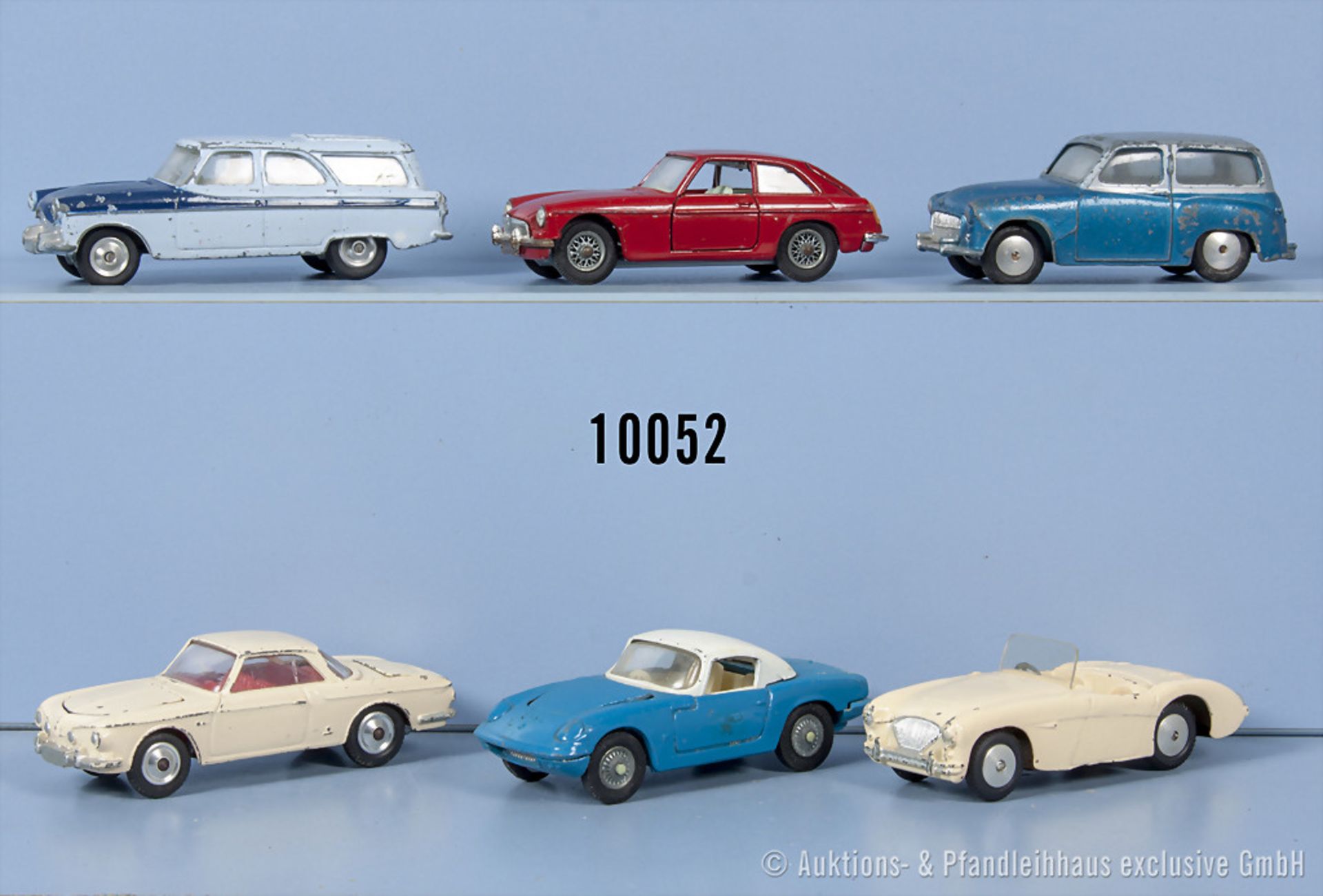 Konv. 6 Corgi Toys Modellfahrzeuge, u.a. Austin Healey, Ford Zephyr, Lotus Elan S2 usw., ...