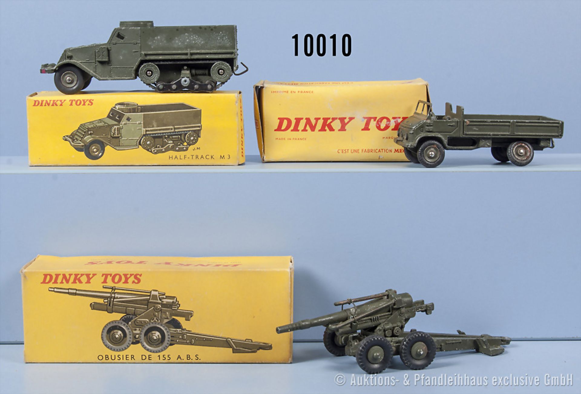 Konv. 3 Dinky Toys Modelle, dabei 80 E, 821 (1 Achse beschädigt) und 822, M 1:43, ...
